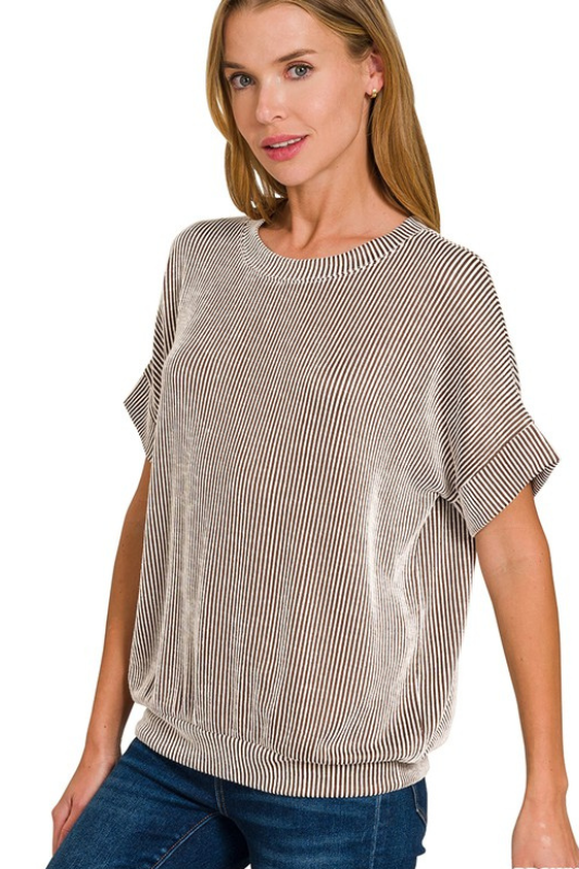 Short Sleeve Ribbed Loose Fit Top