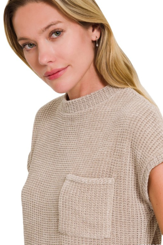 zenana mocha short sleeve pocket top