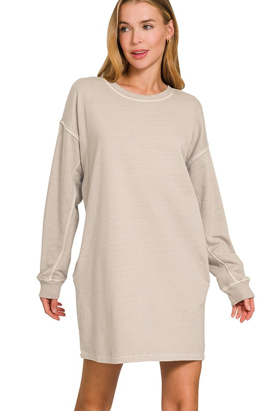 zenana mocha long sleeve sweatshirt dress