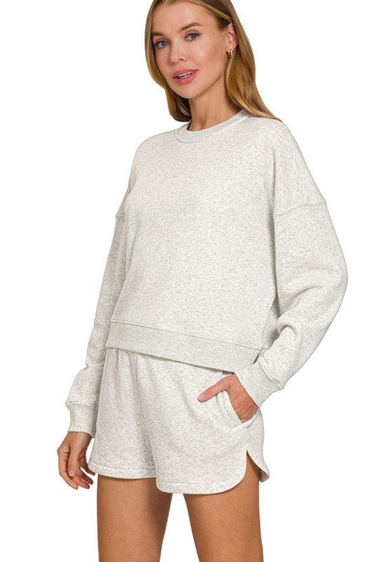 grey long sleeve shorts set