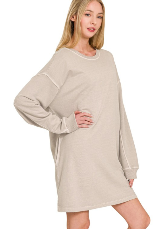 ash mocha long sleeve mineral wash dress
