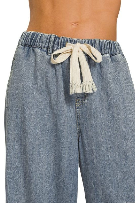 blue flowy drawstring pants