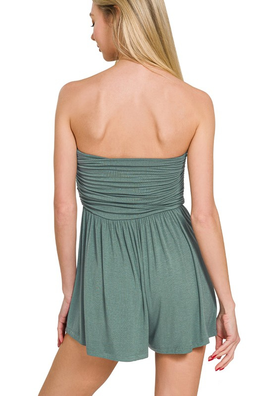 zenana jade green strapless flowy romper