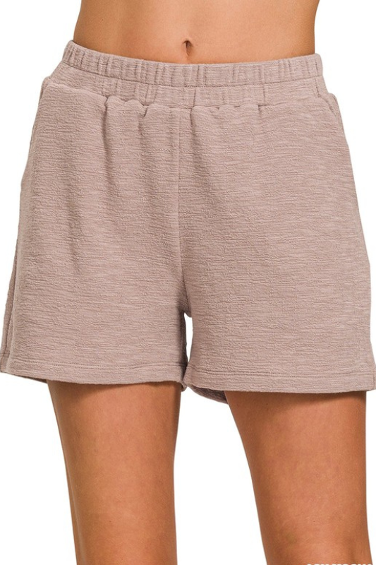 zenana ash mocha elastic waist pocket shorts