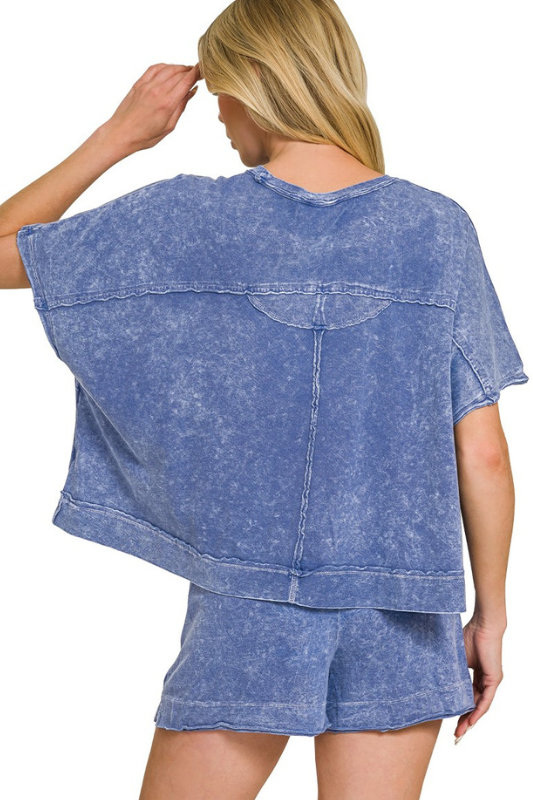 blue mineral wash short sleeve boxy top