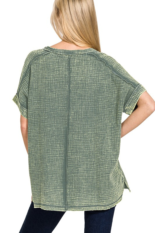 zenana jade green short sleeve flowy top