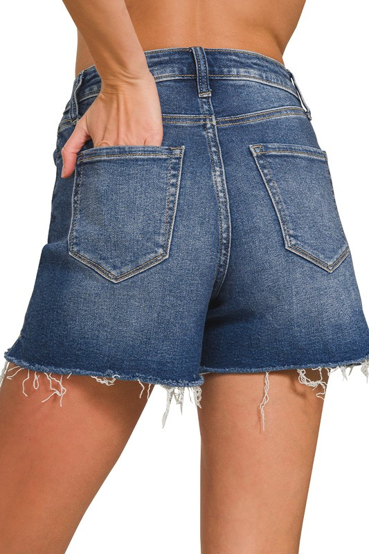 dark wash 4 inch inseam denim shorts