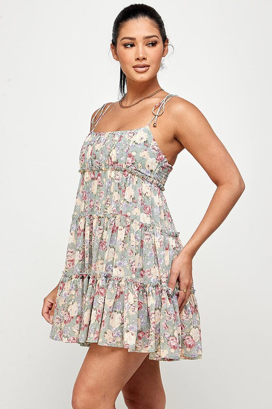teal floral short dress