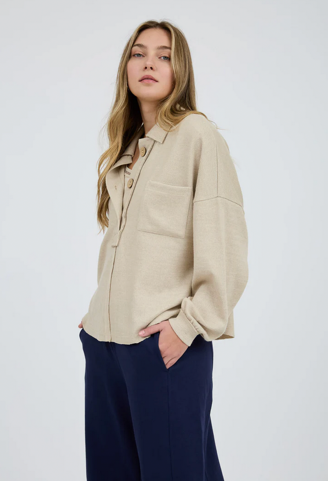 blu pepper oatmeal long sleeve ribbed top