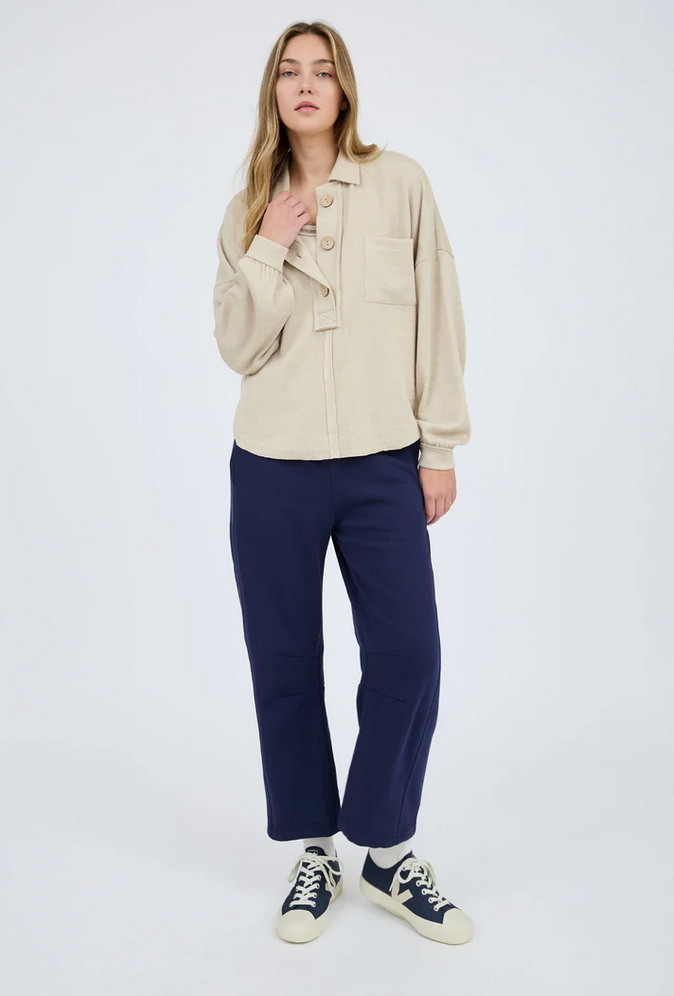 Oatmeal Long Sleeve Button Henley Top