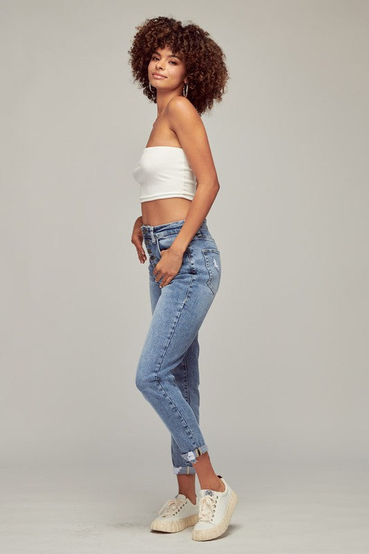 womens high rise medium wash jeans