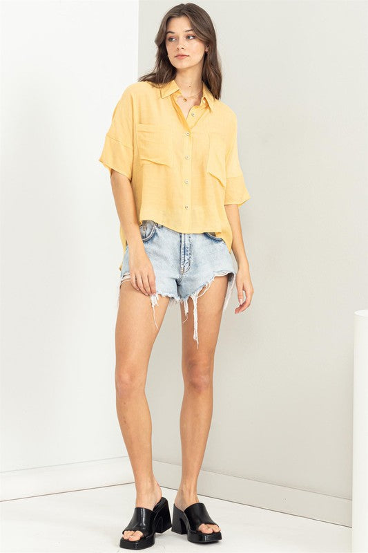 Yellow Boxy Button Up Top