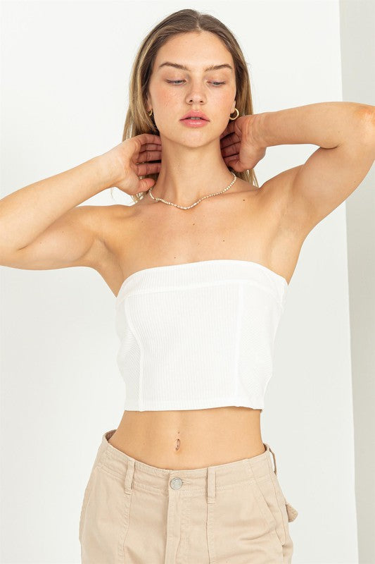 Off White Ribbed Crop Top