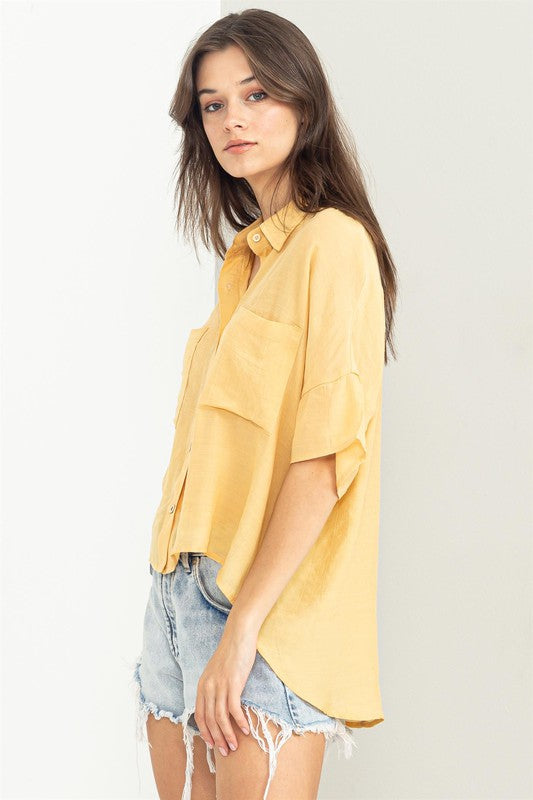 Yellow Boxy Button Up Top