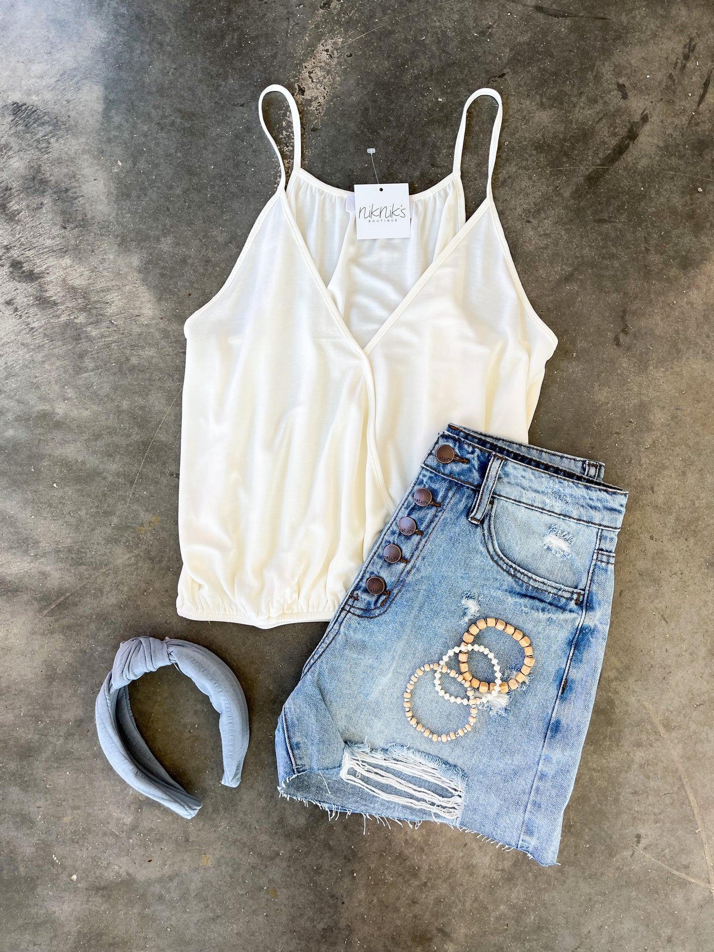 Cream Wrap Front Top