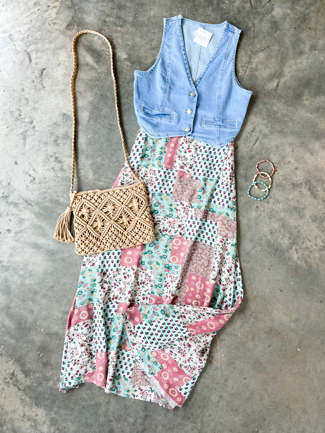 Mint and Mauve Patchwork Maxi Skirt