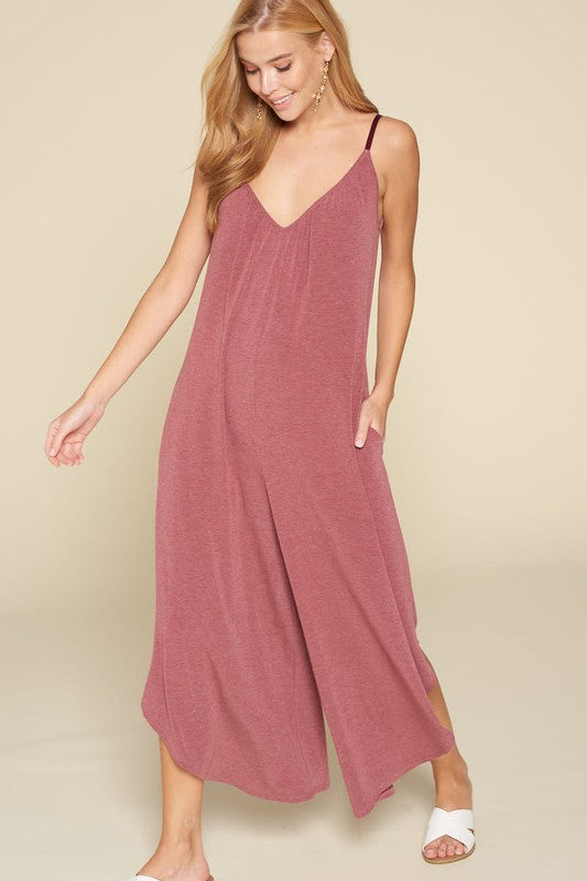 burgundy wide leg jumpsuit