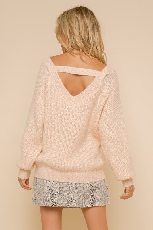 pink cut out back knit sweater