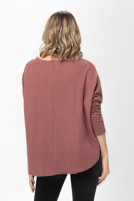 mauve waffle knit button top