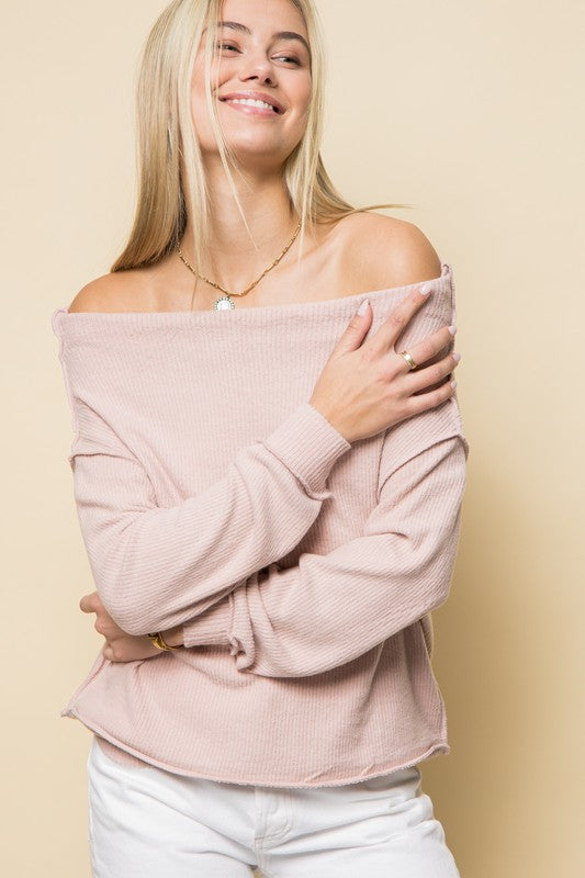 Dusty Rose Brushed Knit Long Sleeve Top