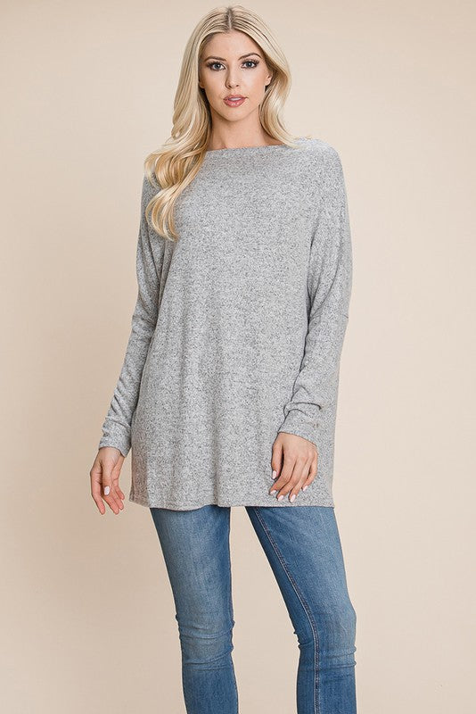 grey brushed knit long sleeve top