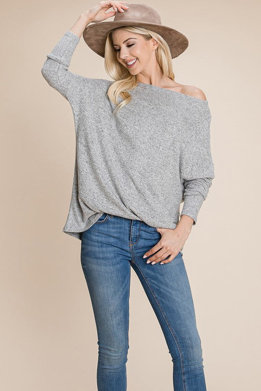 grey brushed knit dolman sleeve top