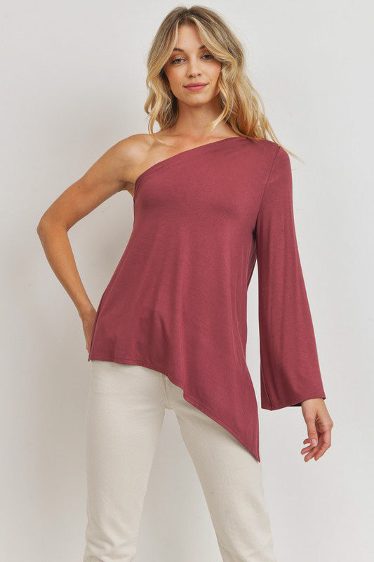 red brown one shoulder top