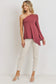 maroon one shoulder long sleeve top