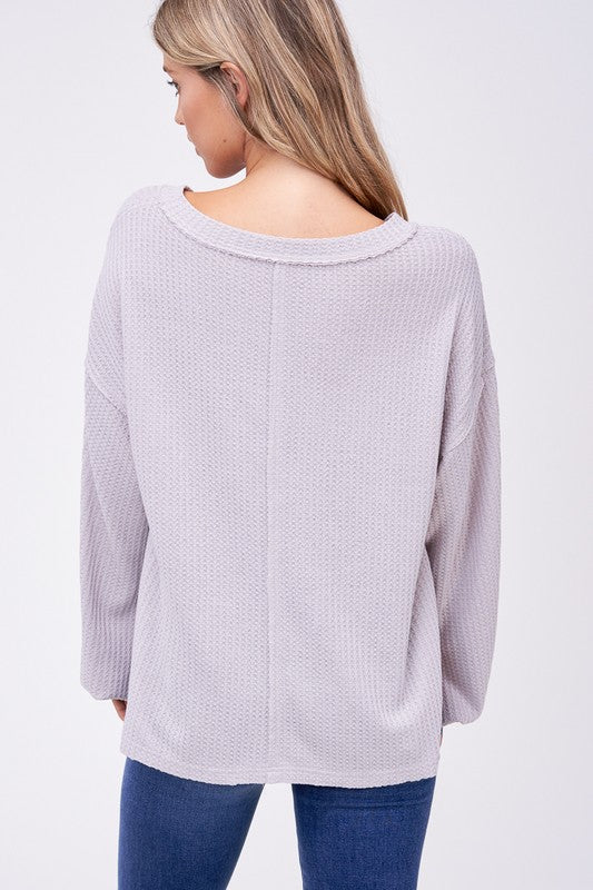 taupe balloon sleeve v neck top