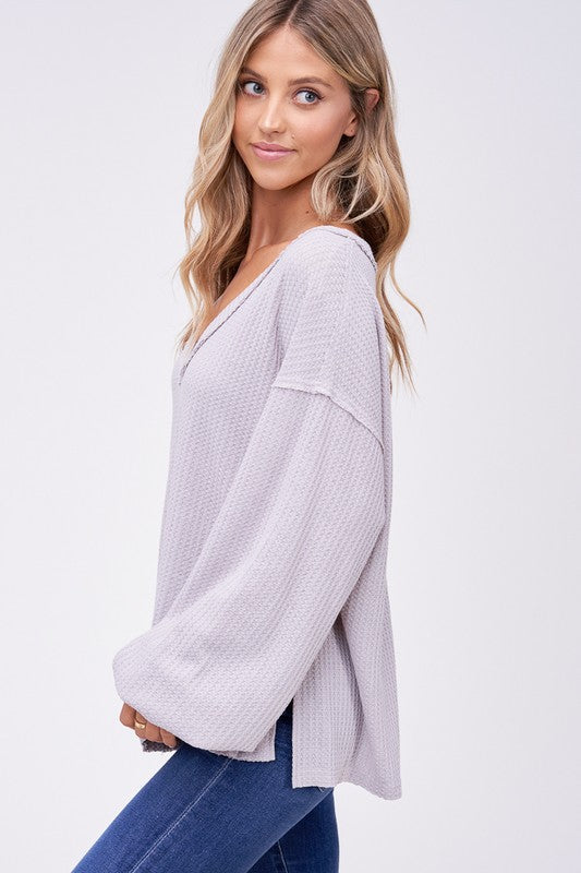 taupe waffle knit long sleeve top