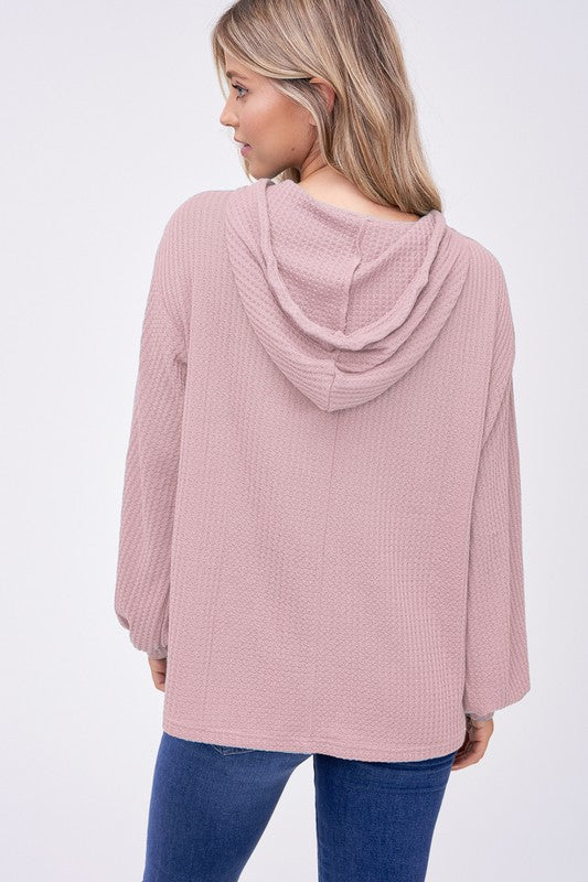 pink waffle knit hooded top