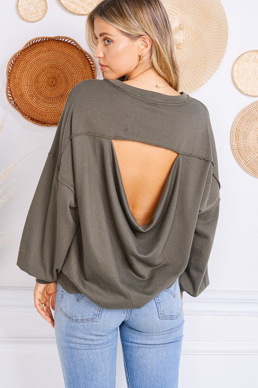 olive cut out back sweatshirt