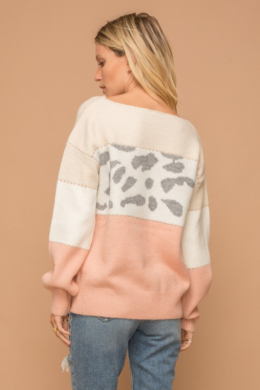 pink and cream leopard sweater