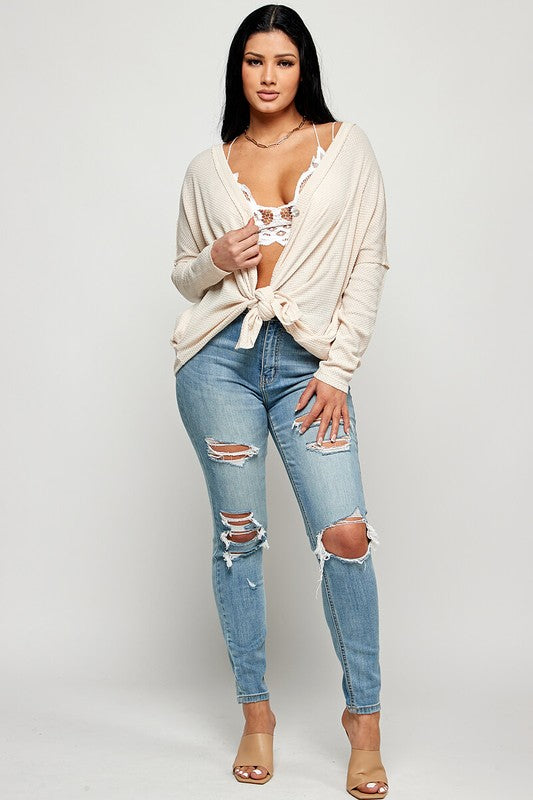 lightweight waffle knit cardigan