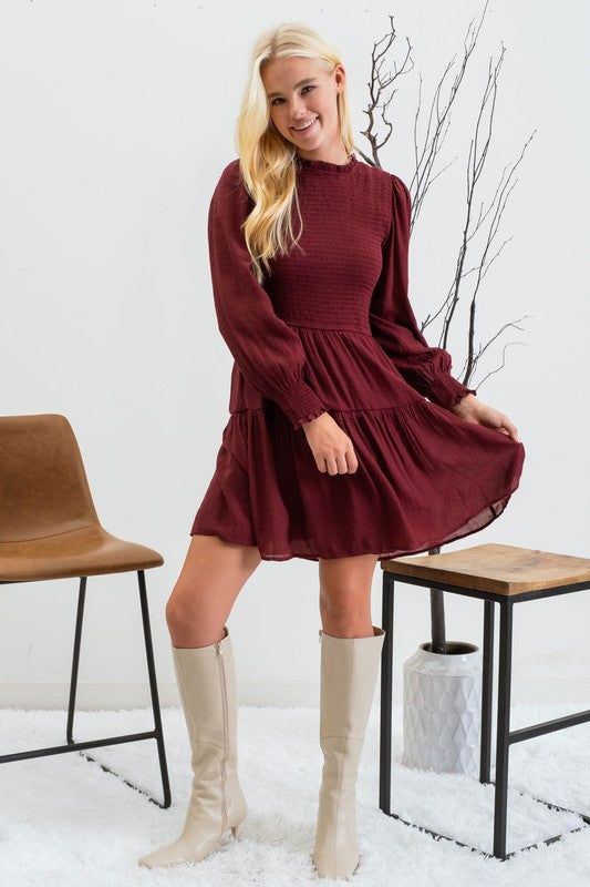 maroon long sleeve dress