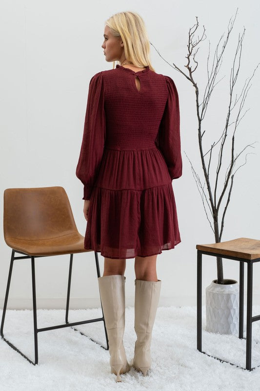 burgundy long sleeve short dress
