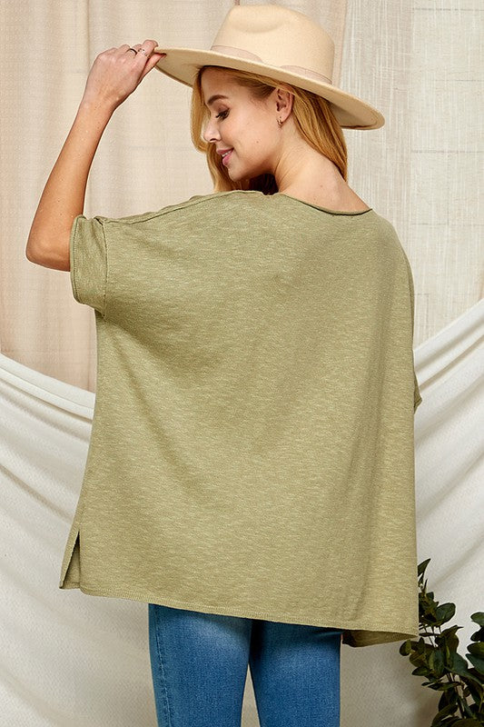 olive green short sleeve oversized top