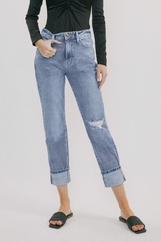 nature denim medium wash high rise mom fit jeans
