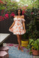 off white and orange floral short dress