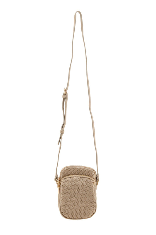 taupe faux leather crossbody bag