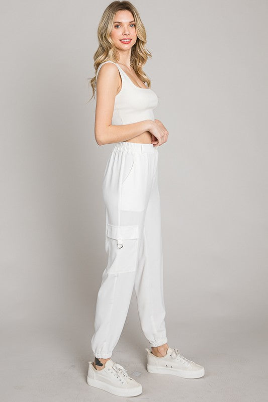 dressy elastic waist cargo joggers