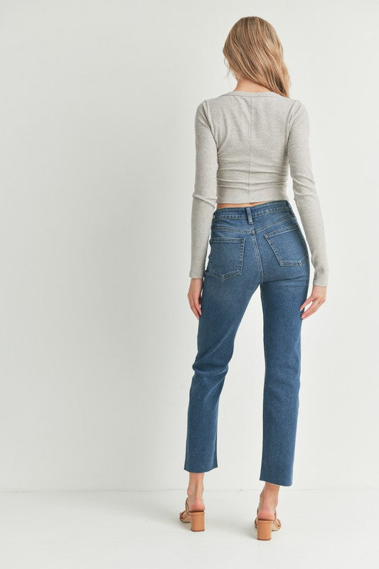 dark wash relaxed fit straight leg jeans