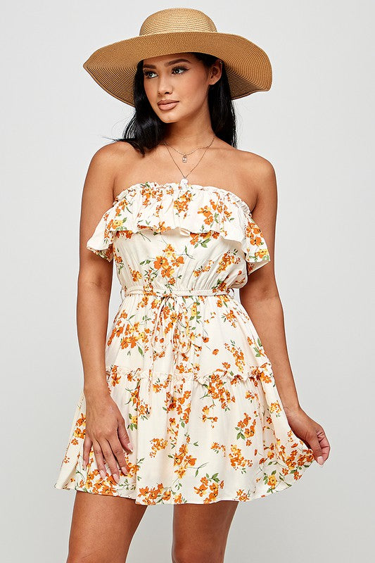 cream strapless floral cover up