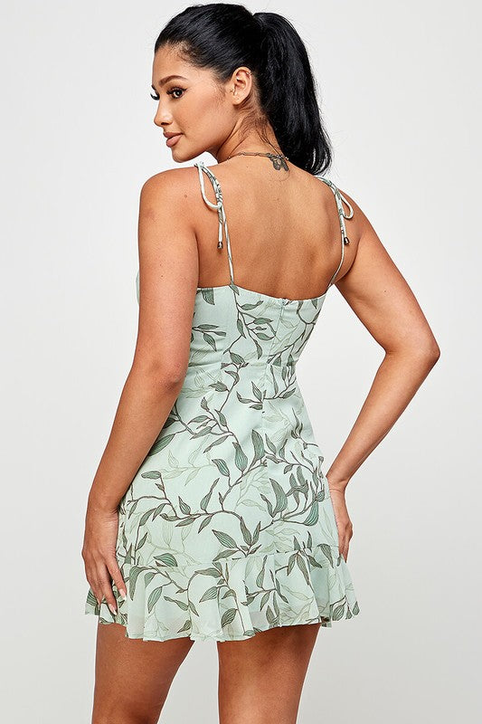 mint sleeveless floral short dress