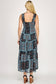 black and teal sleeveless fit and flare midi dress