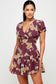 burgundy floral short fit and flare dress