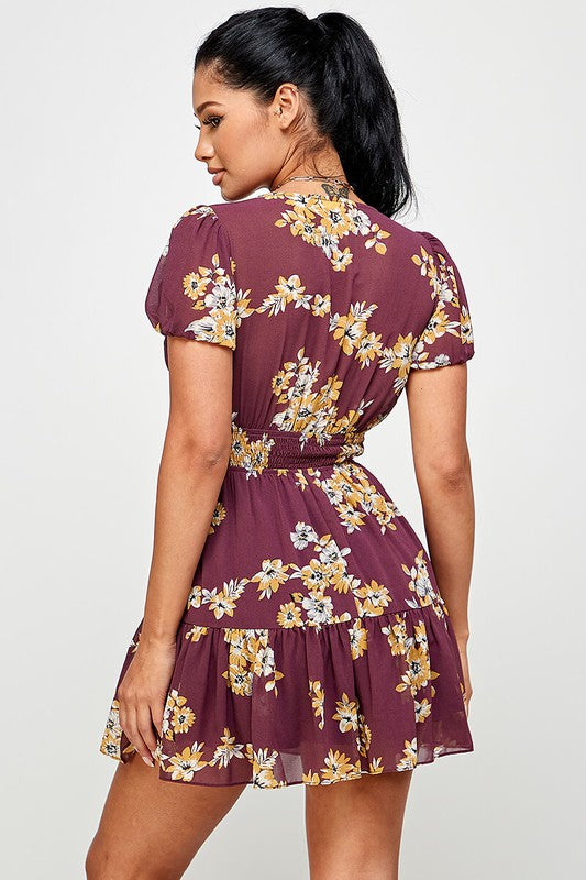 maroon floral fit and flare dress