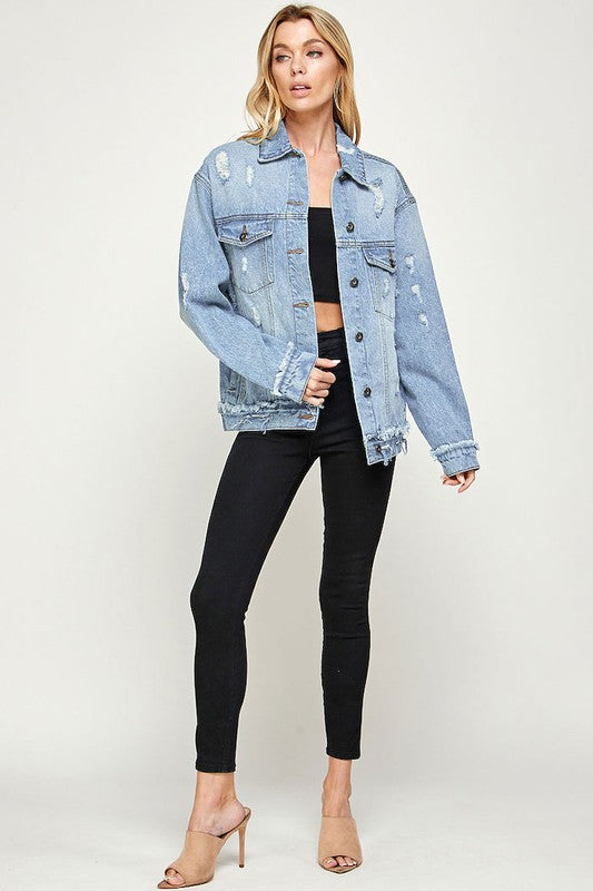 distressed oversized denim jacket