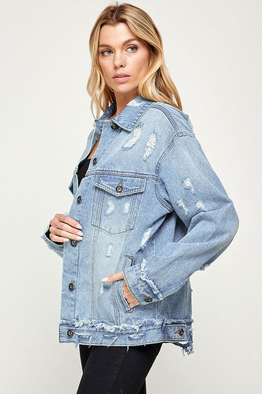 womens oversized light wash denim jacket