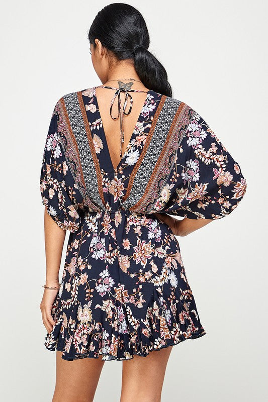 navy blue short floral dress